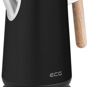 Fierbator electric ECG RK 1768 Strix Timber Black, 1.7 litri, 2200 W, pereti dubli, otel inoxidabil si elemente din lemn