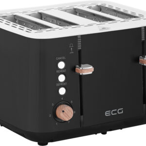 Prajitor de paine ECG ST 4768 Timber Black, 1850 W, 4 felii, 7 grade de rumenire, otel inoxidabil si elemente din lemn, negru