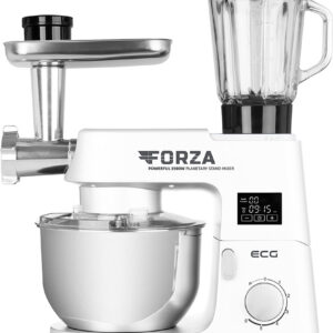 Robot de bucatarie ECG FORZA 5500 Giorno Bianco, 1500 W, 6,5 litri, panou de control tactil, sistem de amestecare planetar