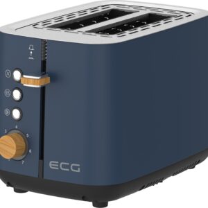 Prajitor de paine ECG ST 2768 Timber Petrol, 925 W, 2 felii, 7 trepte, otel inoxidabil, elemente din lemn, albastru indigo
