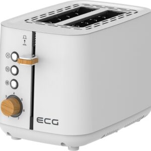 Prajitor de paine ECG ST 2768 Timber White, 925 W, 2 felii, 7 trepte, otel inoxidabil, elemente din lemn, alb