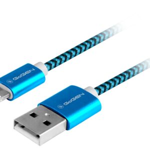 Cablu de incarcare si transfer de date GoGEN, USB la Lightning, 1 metru, impletitura textila, albastru