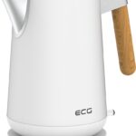 Fierbator electric ECG RK 1768 Strix Timber White, 1.7 litri, 2200 W, pereti dubli, otel inoxidabil si elemente din lemn, alb