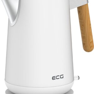 Fierbator electric ECG RK 1768 Strix Timber White, 1.7 litri, 2200 W, pereti dubli, otel inoxidabil si elemente din lemn, alb