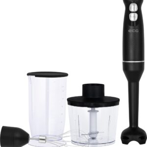 Blender de mana ECG RM 100 Max Black, 400 W, functie TURBO, tel, recipient tocator 500 ml, lame din otel inoxidabil