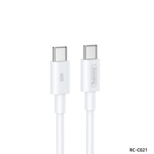 Cablu de date cu incarcare rapida REMAX RC-C021, USB-C la USB-C, 2 metri, 30W, alb
