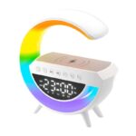 Radio FM cu Incarcator Wireless pentru telefon, LED RGB, Bluetooth, USB, TF card, AUX, Alb
