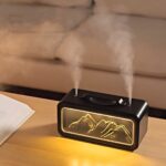Umidificator de aer si difuzor de aroma, design Snow Mountain, 600ml, dubla pulverizare, iluminare ambientala LED, silentios, negru