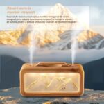 Umidificator de aer si difuzor de aroma, design Snow Mountain, 600ml, dubla pulverizare, iluminare ambientala LED, silentios, design lemn natur